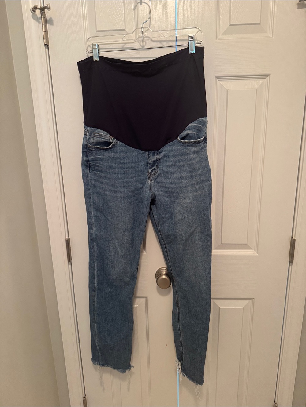 Pinkblush Women's Skinny Maternity Jeans in Blue with Black Waistband